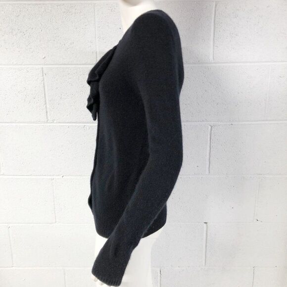 Womens Sutton Cashmere Black 100% Cashmere Cardigan Sweater Ruffle Detail Size M - Picture 3 of 5